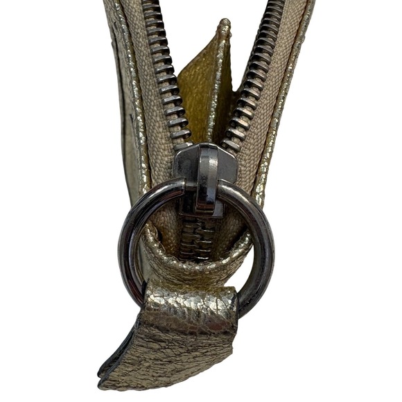 Chloe Metallic Crackle Leather Zip Coin Purse Pouch Gold Tone Hardware - Picture 10 of 11